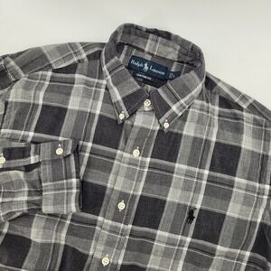 Ralph Lauren Custom Fit Plaid Shirt Mens Large Gray White Black Long Sleeve